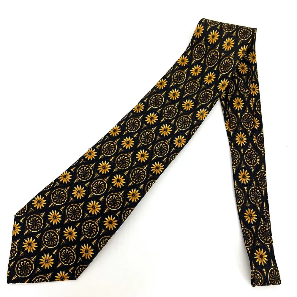 Vintage Richel Spain 100% Pure Silk Hand Made Mens Tie Black Floral NWT